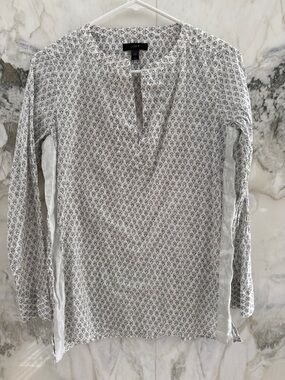 J. Crew White Long-Sleeve Button-Down Shirt with Black Micro Print